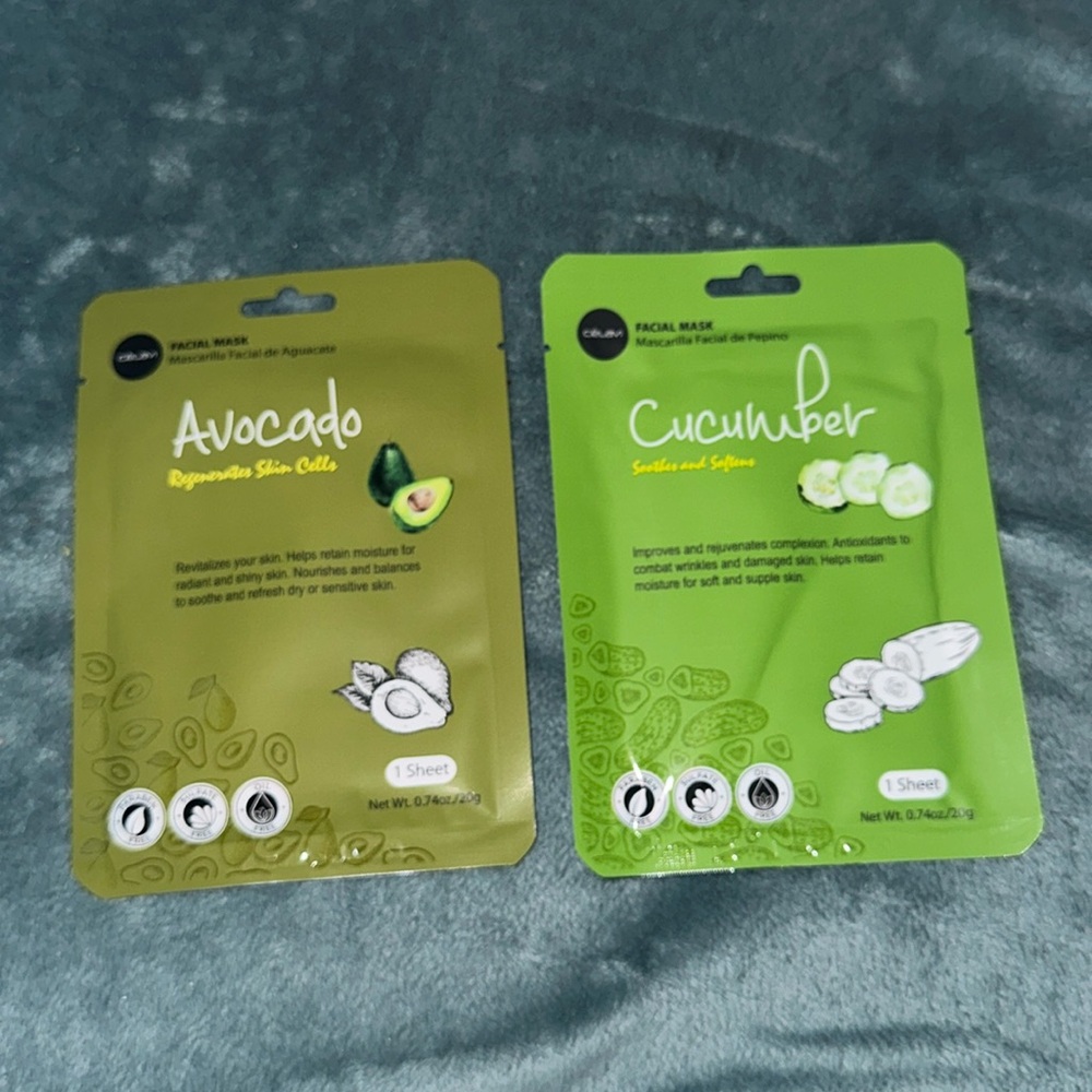 Celavi bundle of two facial sheet masks Avocado 🥑 and cucumber 🥒 New